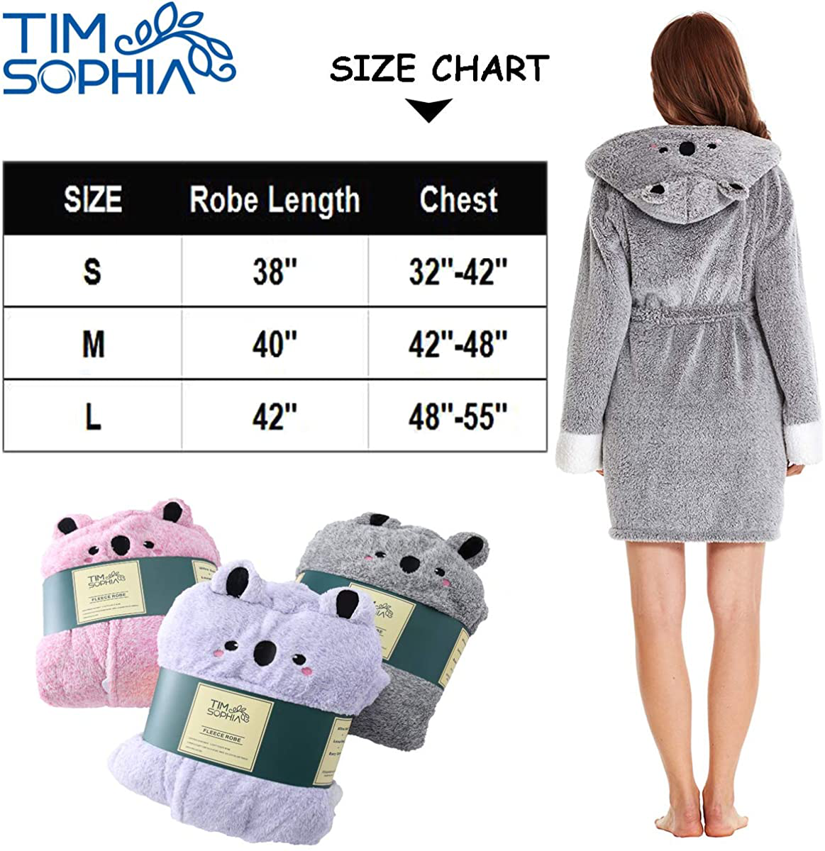 TIMSOPHIA Plush Robes for Womens Bathrobes with Hood Soft Animal Robes Cozy Warm Koala Gifts Apparel & Accessories > Clothing > Sleepwear & Loungewear > Robes Kylie Max   