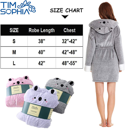 TIMSOPHIA Plush Robes for Womens Bathrobes with Hood Soft Animal Robes Cozy Warm Koala Gifts Apparel & Accessories > Clothing > Sleepwear & Loungewear > Robes Kylie Max   