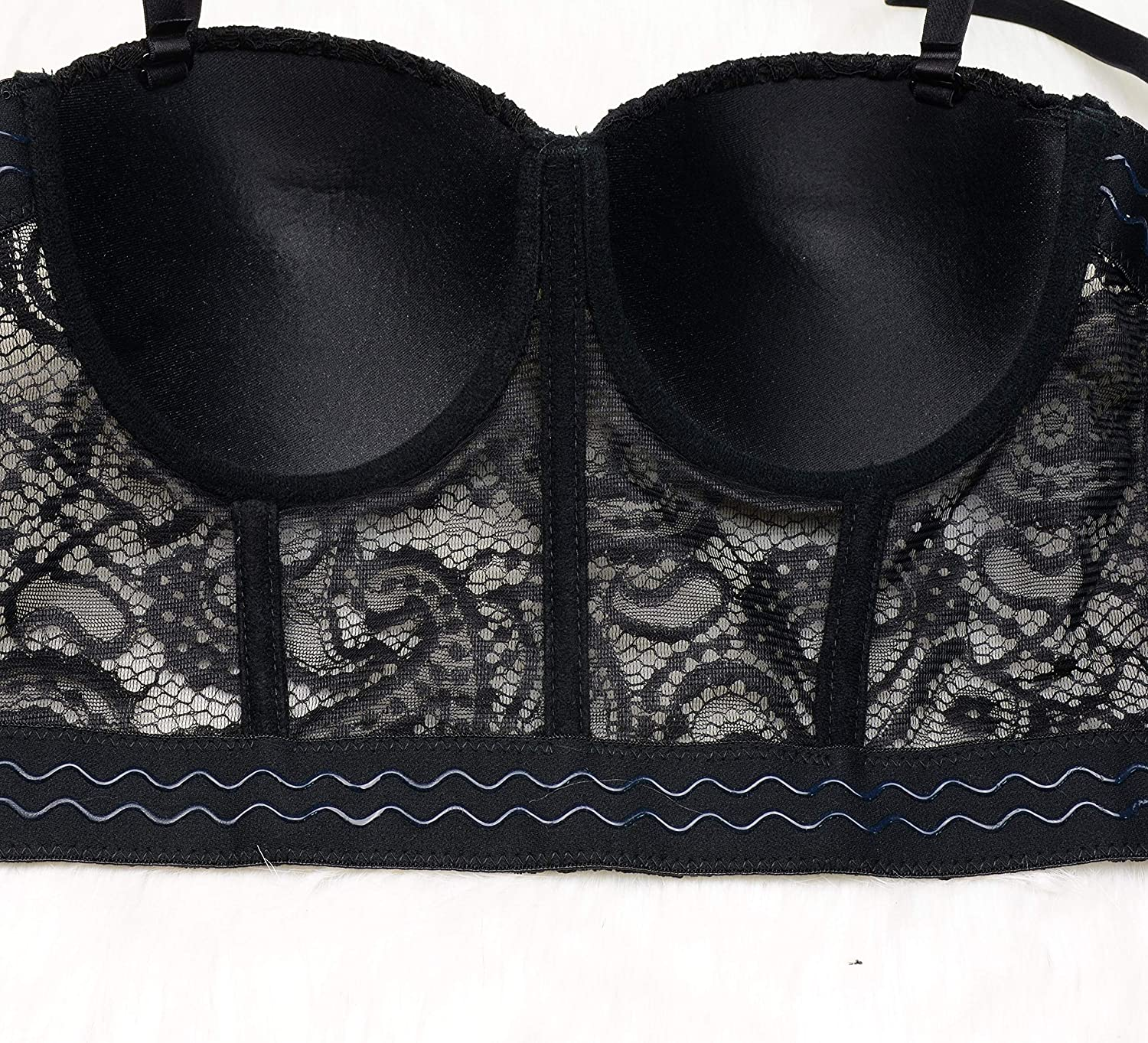 ELLACCI Women'S Paisley Mesh Lace Bustier Crop Top Sexy Corset Top Bra Black Apparel & Accessories > Clothing > Underwear & Socks > Lingerie ELLACCI   