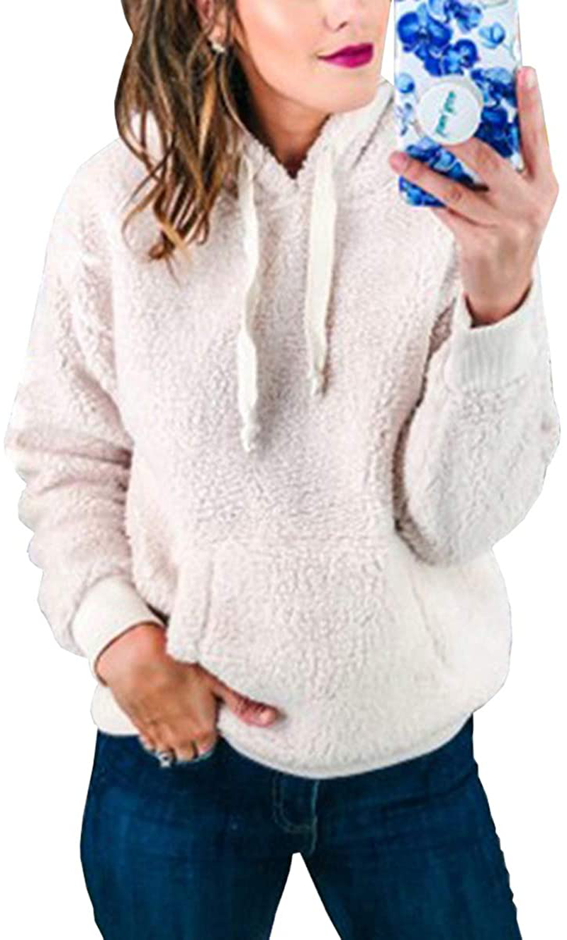 KIRUNDO Winter Women’S Fuzzy Fleece Hoodies Sweatshirts Casual Long Sleeves Shaggy Sherpa Pullover with Pockets Apparel & Accessories > Clothing > Activewear Kylie Max   