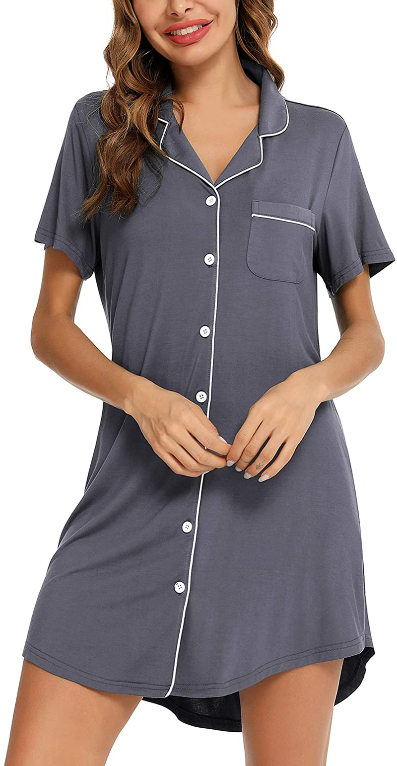 Samring Nightgown for Women Sleep Shirt Short Long Sleeve Sleepwear Boyfriend Nightshirt Button down Pajama Dress S-XXL Apparel & Accessories > Clothing > Sleepwear & Loungewear > Nightgowns Kylie Max   