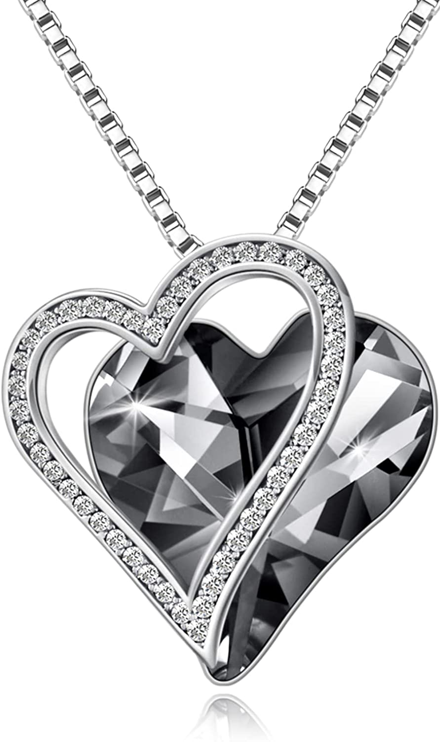 Sumonyo White Gold Plated Love Heart Pendant Necklaces for Women Silver Tone Crystals Birthstone Jewelry Gifts for Women Mother's Day Birthday Anniversary Day Party Arts & Entertainment > Party & Celebration > Gift Giving Sumonyo 15-Dec.-White Gold Plated | X Black  