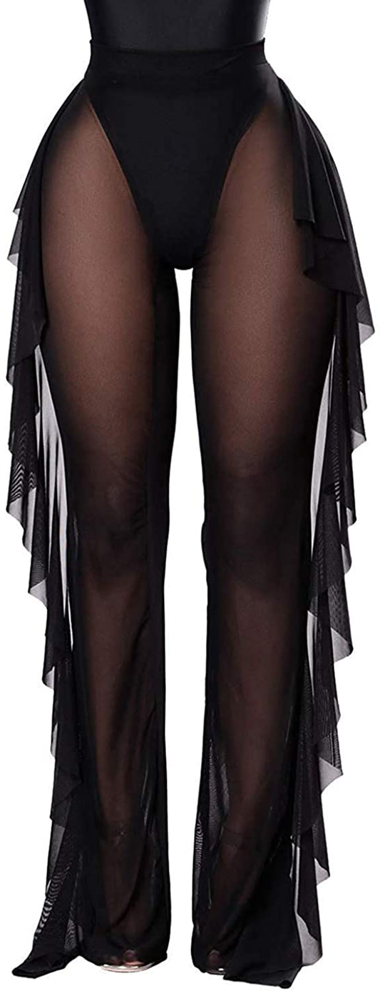 Willow Dance Women'S Perspective Sheer Mesh Ruffle Pants Swimsuit Bikini Bottom Cover up Pants Apparel & Accessories > Clothing > Swimwear Kylie Max   