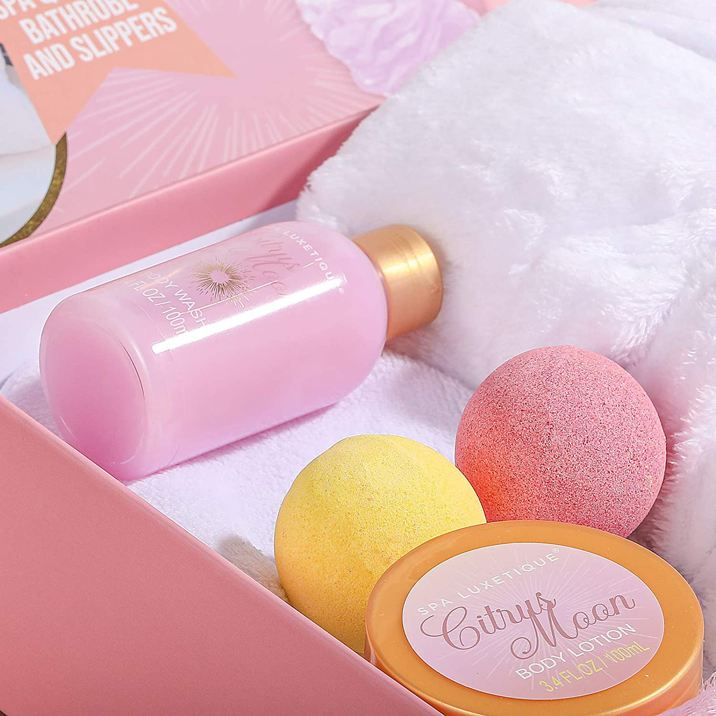 Spa Bathrobe and Slippers - Spa Luxetique Spa Gifts for Women, Flannel and Soft Bath Robe, Bath and Body Gift Set, Home Spa Gift Set Includes Bathrobe and Slippers, Bath Bombs, Body Lotion Apparel & Accessories > Clothing > Sleepwear & Loungewear > Robes Kylie Max   