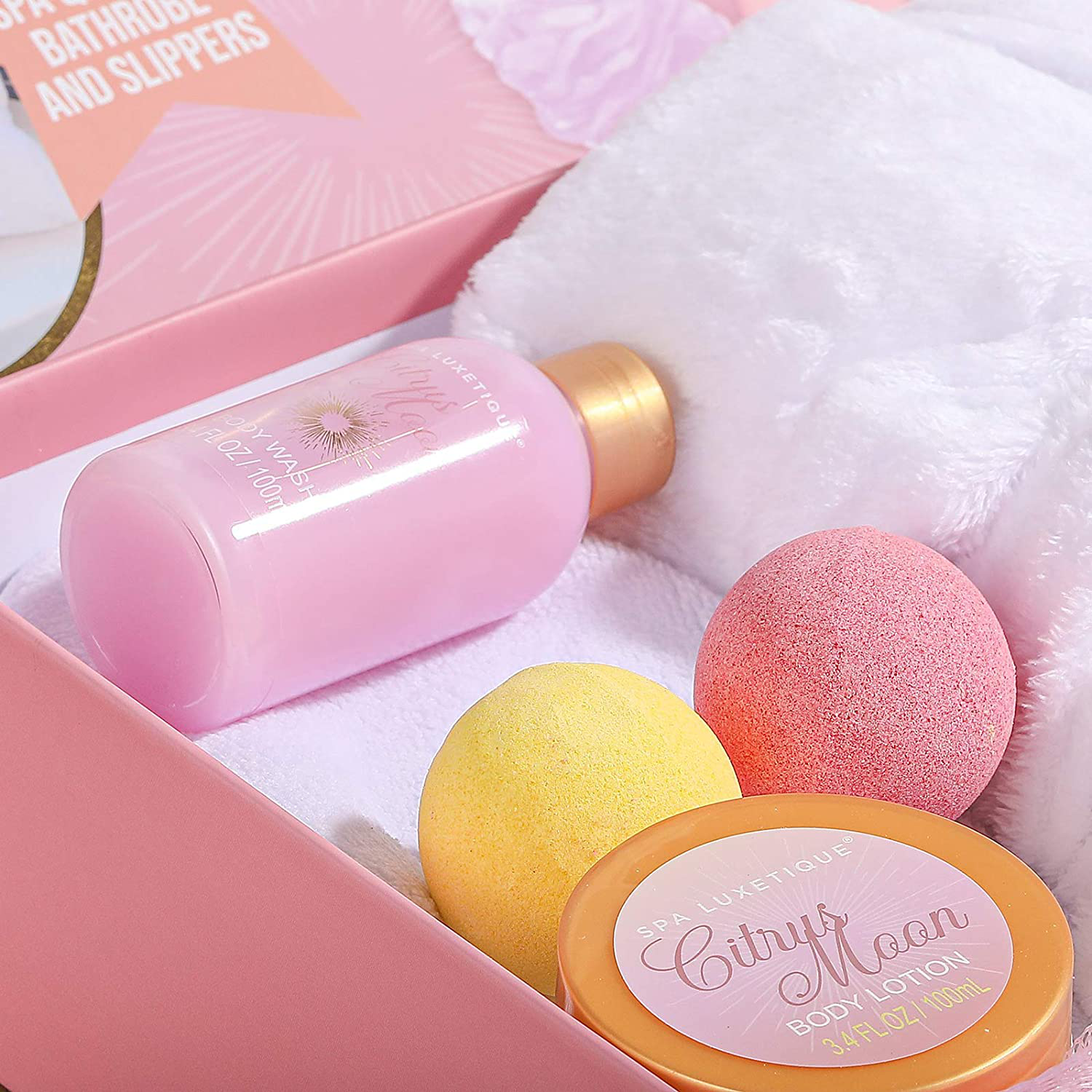 Spa Bathrobe and Slippers - Spa Luxetique Spa Gifts for Women, Flannel and Soft Bath Robe, Bath and Body Gift Set, Home Spa Gift Set Includes Bathrobe and Slippers, Bath Bombs, Body Lotion Apparel & Accessories > Clothing > Sleepwear & Loungewear > Robes Kylie Max   