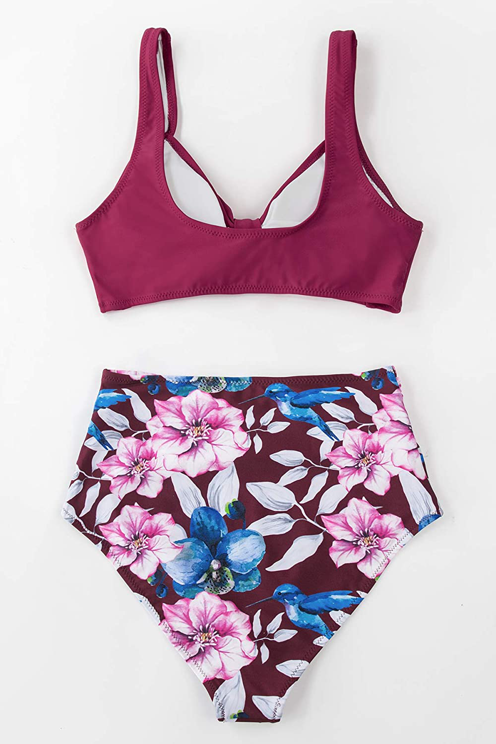 CUPSHE Women's High Waist Bikini Swimsuit Floral Print Knot Two Piece Bathing Suit Apparel & Accessories > Clothing > Swimwear CUPSHE   