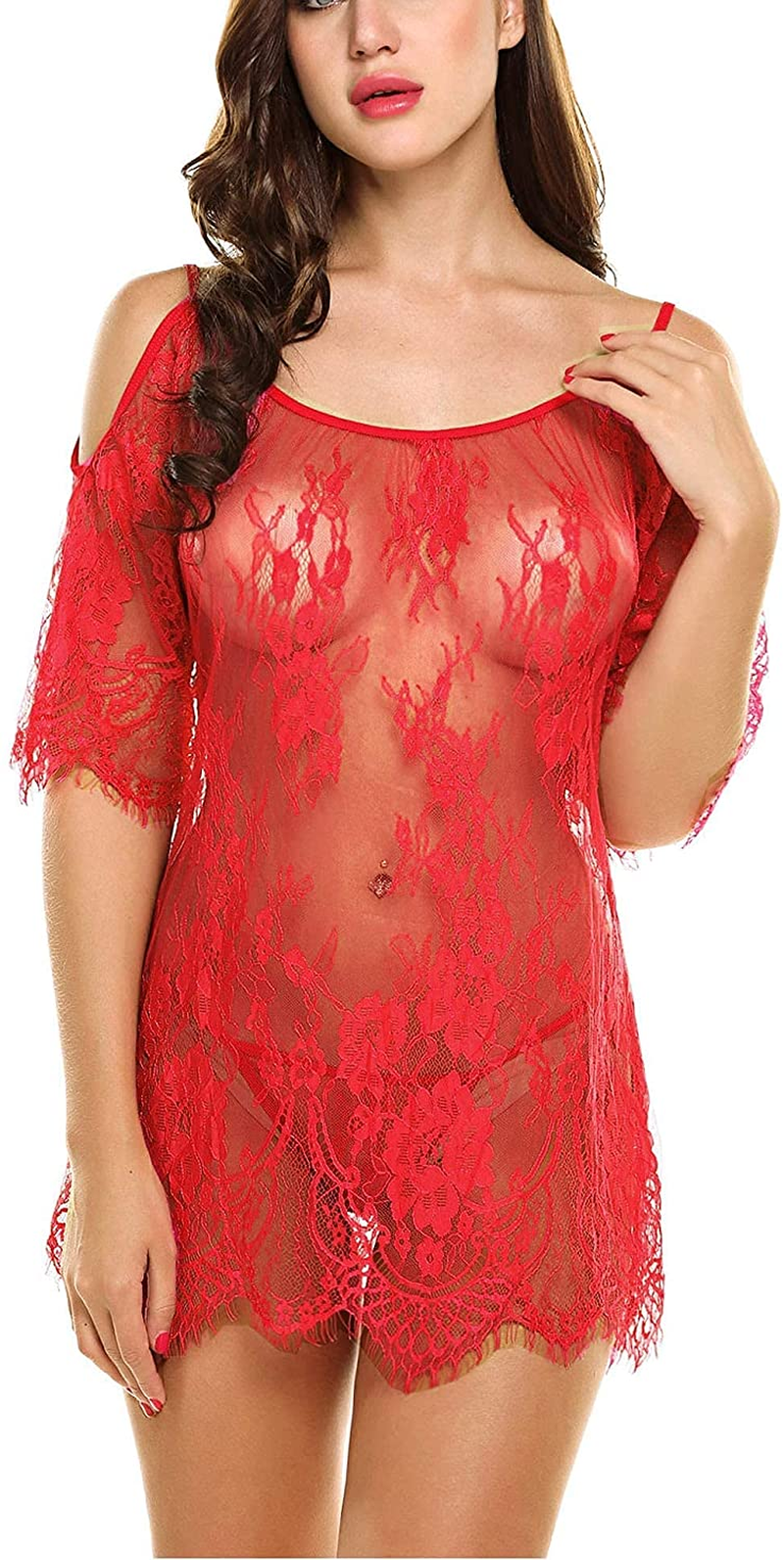 Avidlove Women Chemises Lace Smock Lingerie Mini Babydoll Lingerie Sleepwear S-4XL Apparel & Accessories > Clothing > Underwear & Socks > Lingerie Avidlove Red 4X-Large 