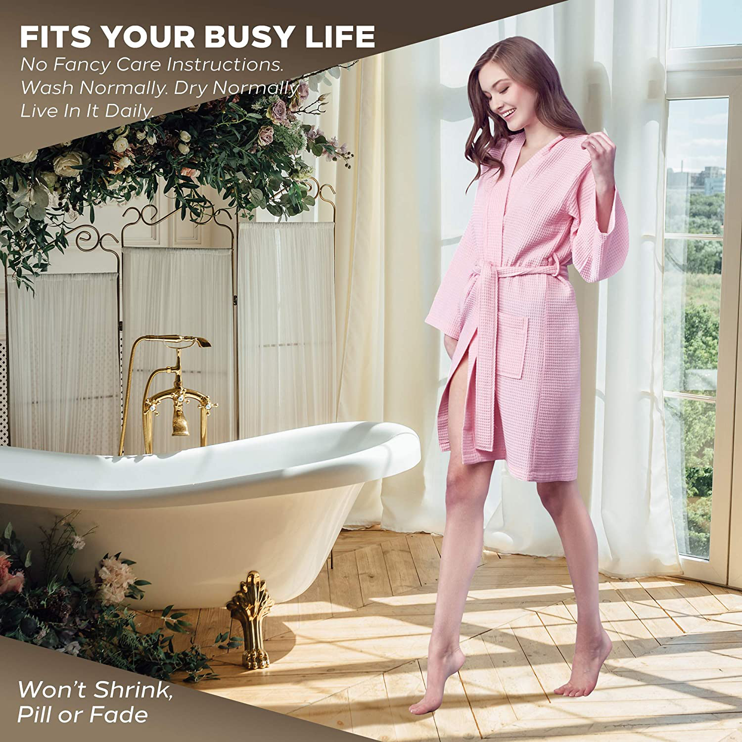 LOTUS LINEN Short Waffle Robes for Women Cotton Soft Lightweight Bath Robe for Female, Womens Robes Knee Length Apparel & Accessories > Clothing > Sleepwear & Loungewear > Robes Kylie Max   