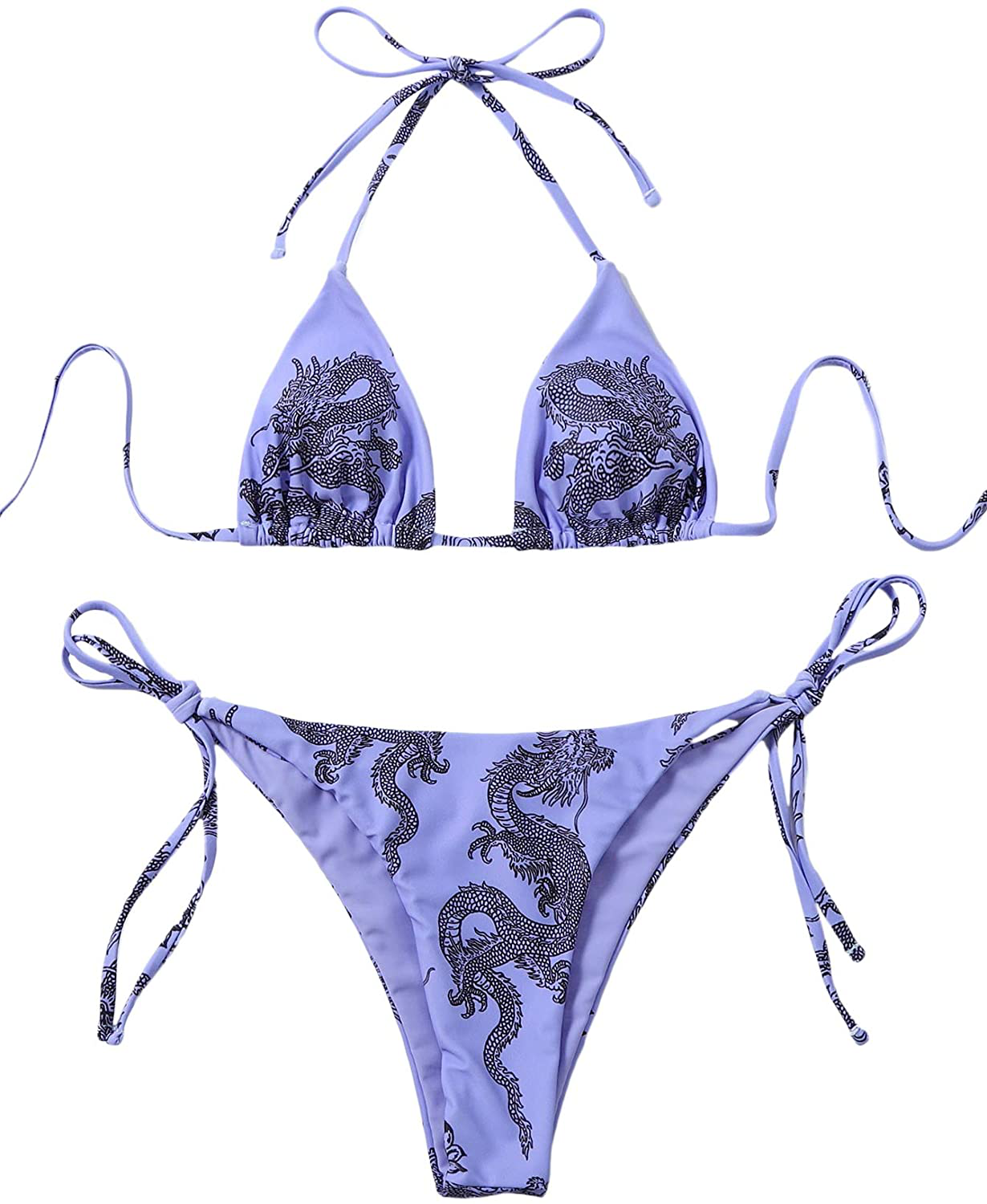 SOLY HUX Women's Halter Triangle Tie Side Bikini 2 Piece Swimsuits Apparel & Accessories > Clothing > Swimwear SOLY HUX Purple Large 