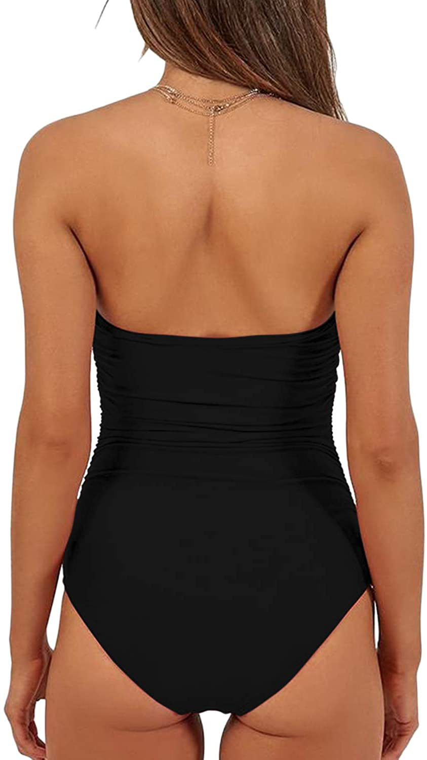 QINSEN Womens Sexy Strapless Tie Knot Front High Waist One Piece Swimsuit Apparel & Accessories > Clothing > Swimwear Kylie Max   