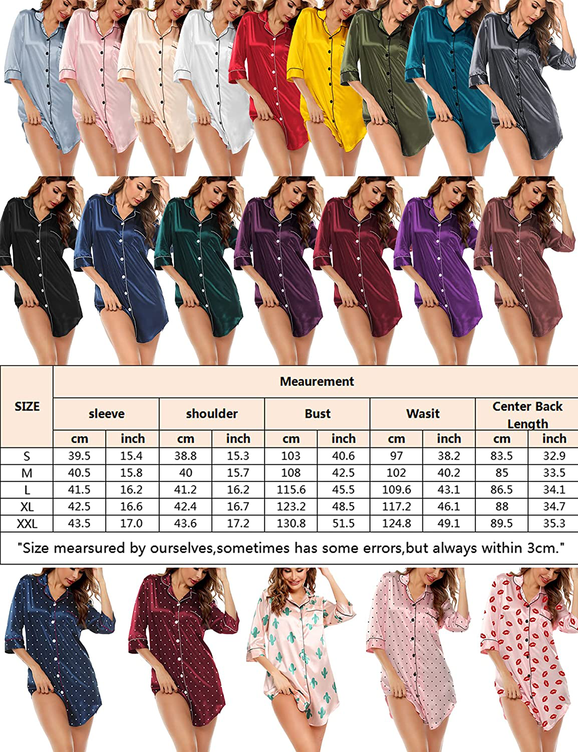 SWOMOG Women'S Satin Nightgown 3/4 Sleeve Sleepwear Button down Sleep Shirt Silk Nighty Pajama Top Apparel & Accessories > Clothing > Sleepwear & Loungewear > Nightgowns Kylie Max   