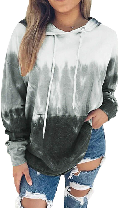 Eytino Women Hoodies Tops Tie Dye Printed Long Sleeve Drawstring Pullover Sweatshirts with Pocket(S-Xxl) Apparel & Accessories > Clothing > Activewear Kylie Max   