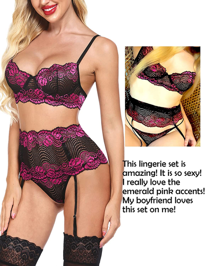 Avidlove Women Lingerie Set with Garter Belts Sexy Bra and Panty Underwire Lingerie Sets Apparel & Accessories > Clothing > Underwear & Socks > Lingerie Avidlove   