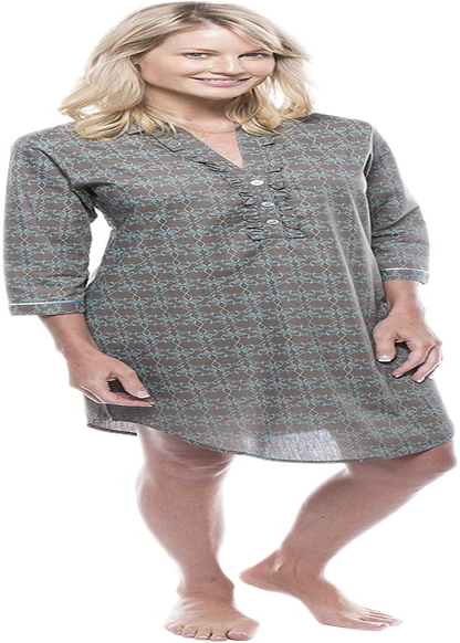 Noble Mount Women'S 100% Cotton Poplin Long Sleeve Tunic Sleep Shirt Apparel & Accessories > Clothing > Sleepwear & Loungewear > Nightgowns Kylie Max   
