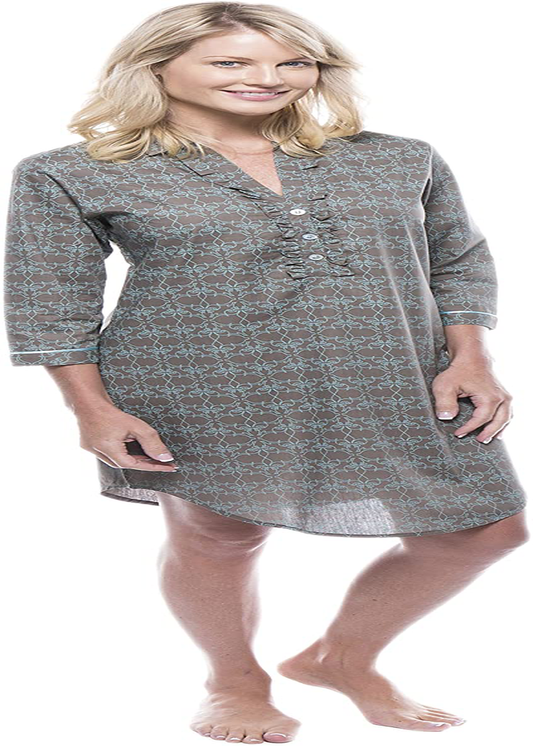 Noble Mount Women'S 100% Cotton Poplin Long Sleeve Tunic Sleep Shirt Apparel & Accessories > Clothing > Sleepwear & Loungewear > Nightgowns Kylie Max   