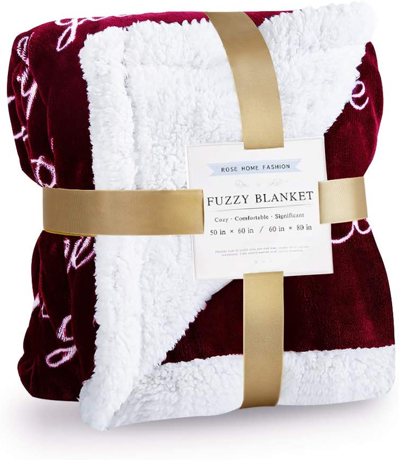 RHF Sherpa Blanket w/Words of Warm Hug, Family, Friendship, Positive Energy Healing Thoughts, Super Soft, Birthday Gifts for Women Men, Gift for Women, Womens Gifts, Mom Birthday Gifts(Throw, Violet) Arts & Entertainment > Party & Celebration > Gift Giving Rose Home Fashion Red Throw(50"x60") 