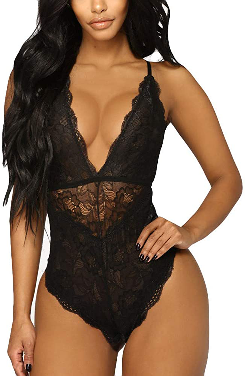 MOOKO Lingerie for Women Plus Size Lace Lingerie Sets Chemise Sleepwear Sexy Babydoll Mini Teddy Bodysuit Nightgown Apparel & Accessories > Clothing > Underwear & Socks > Lingerie MOOKO J-black Medium 