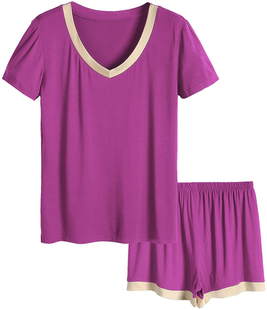 Latuza Women's V-neck Sleepwear Short Sleeve Pajama Set Apparel & Accessories > Clothing > Sleepwear & Loungewear > Pajamas KYLIE MAX Boysenberry Large 