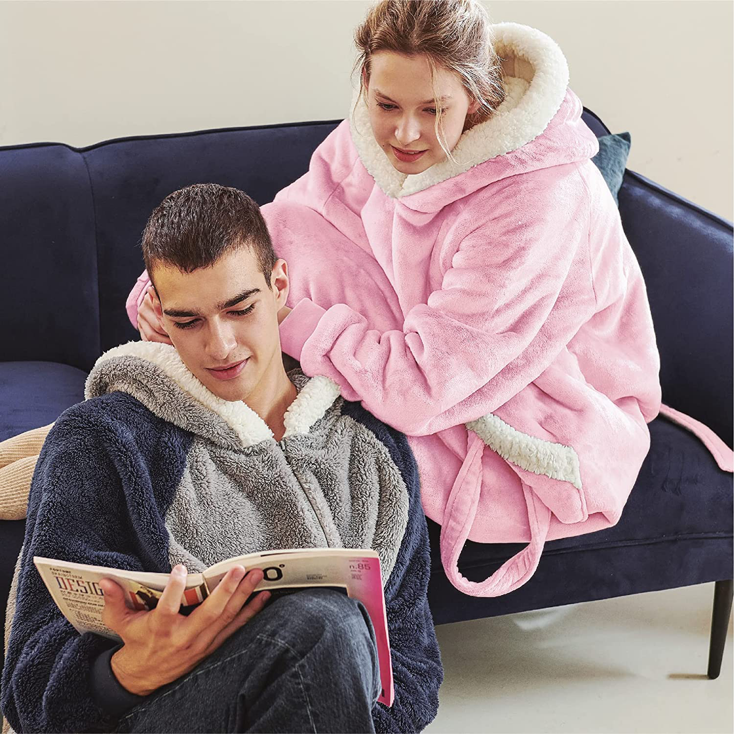Bedsure Pink Wearable Blanket Hoodie Gift for Women- Long-Length Hooded Blanket Sweatshirt Adult with Side Split and Belt, Warm Sherpa Sweater Blanket Jacket Arts & Entertainment > Party & Celebration > Gift Giving Bedsure   