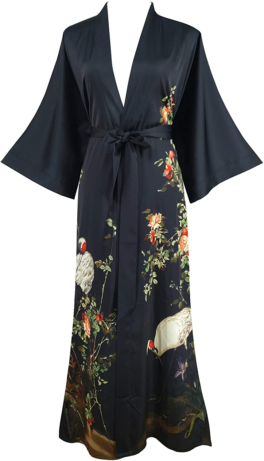Ledamon Women'S Kimono Robe Long - Classic Pocket Floral Bathrobe Nightgown Apparel & Accessories > Clothing > Sleepwear & Loungewear > Robes Ledamon Black  