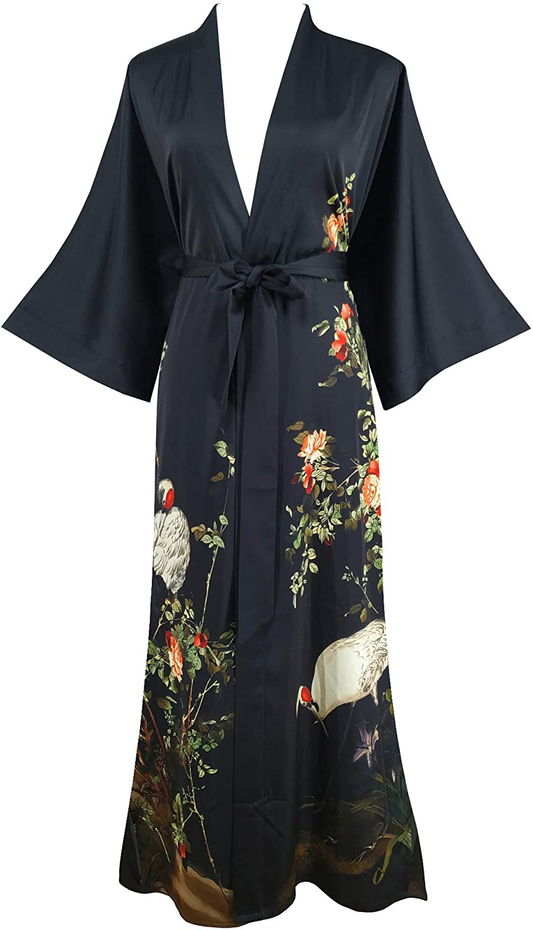 Ledamon Women'S Kimono Robe Long - Classic Pocket Floral Bathrobe Nightgown Apparel & Accessories > Clothing > Sleepwear & Loungewear > Robes Ledamon Black  