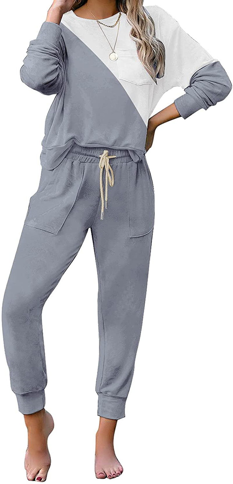 luvamia Women Tie Dye Pajama Sets Long Sleeve Tops and Pants PJ Sets Joggers Loungewear Sleepwear Apparel & Accessories > Clothing > Sleepwear & Loungewear > Pajamas KYLIE MAX Long Shirt and Pants Grey Medium 