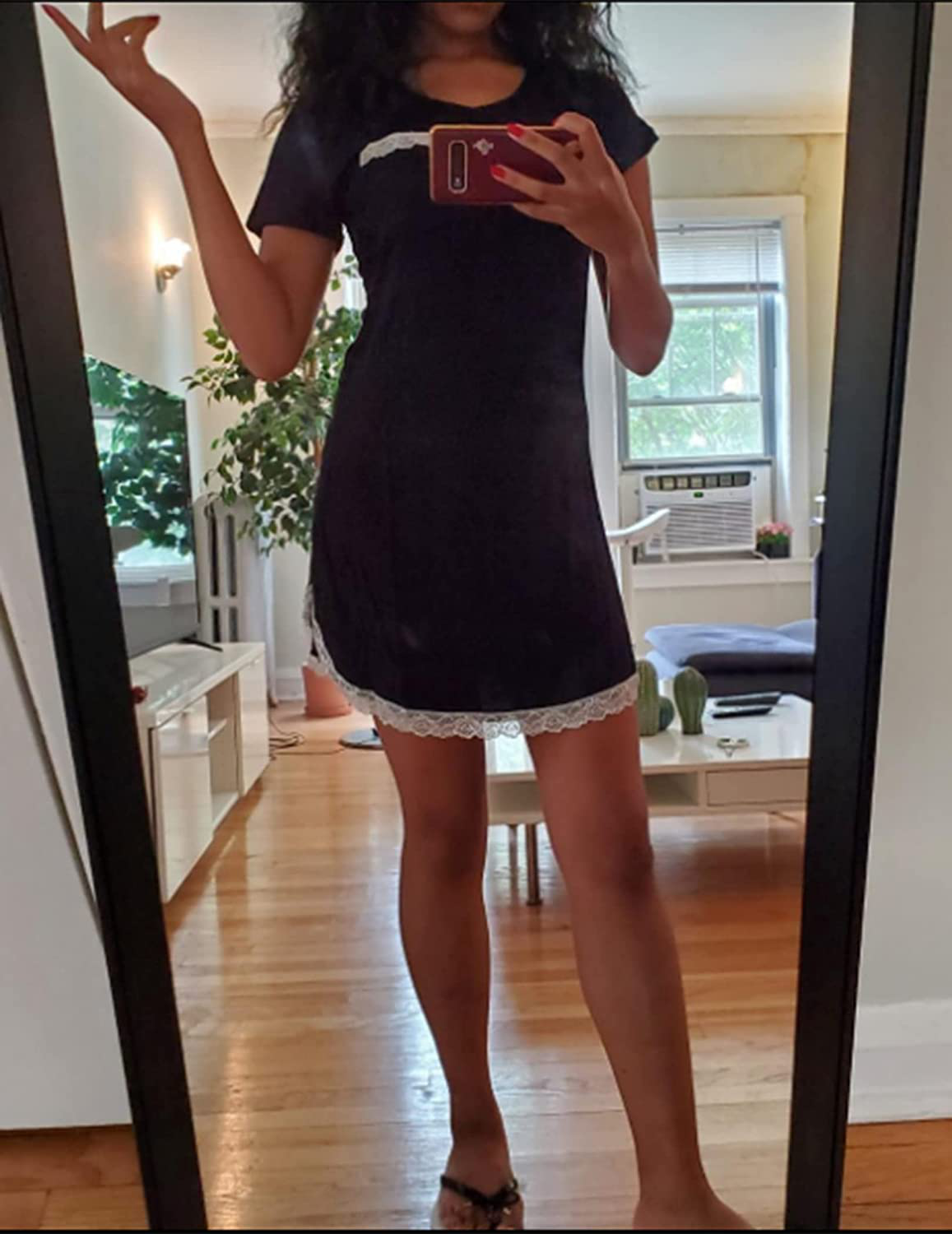 Ekouaer Nightgowns for Women Sexy Sleepshirts V Neck Short Sleeve Sleepwear Lace Trim Soft Short Night Shirts XS-3XL Apparel & Accessories > Clothing > Sleepwear & Loungewear > Nightgowns Kylie Max   