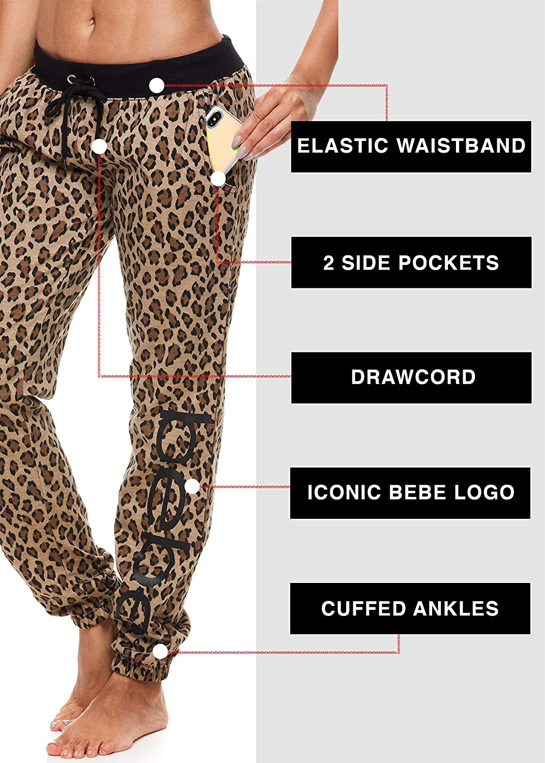 Bebe Womens Sweatpants French Terry Jogger Lounge Sleep Pajamas Apparel & Accessories > Clothing > Activewear Kylie Max   