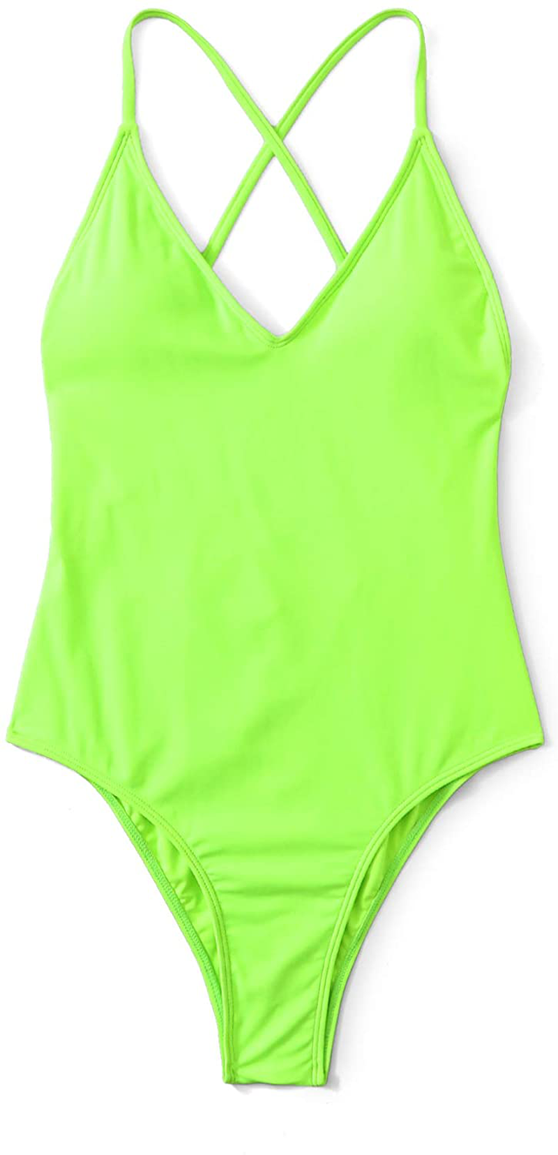 SOLY HUX Women'S Plunge Neck Cross Back High Cut One Piece Bathing Suits Swimsuit Apparel & Accessories > Clothing > Swimwear Kylie Max   