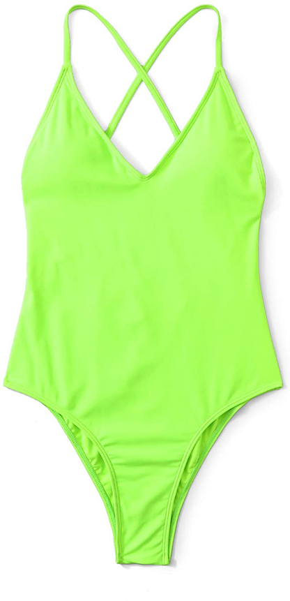 SOLY HUX Women'S Plunge Neck Cross Back High Cut One Piece Bathing Suits Swimsuit Apparel & Accessories > Clothing > Swimwear Kylie Max   