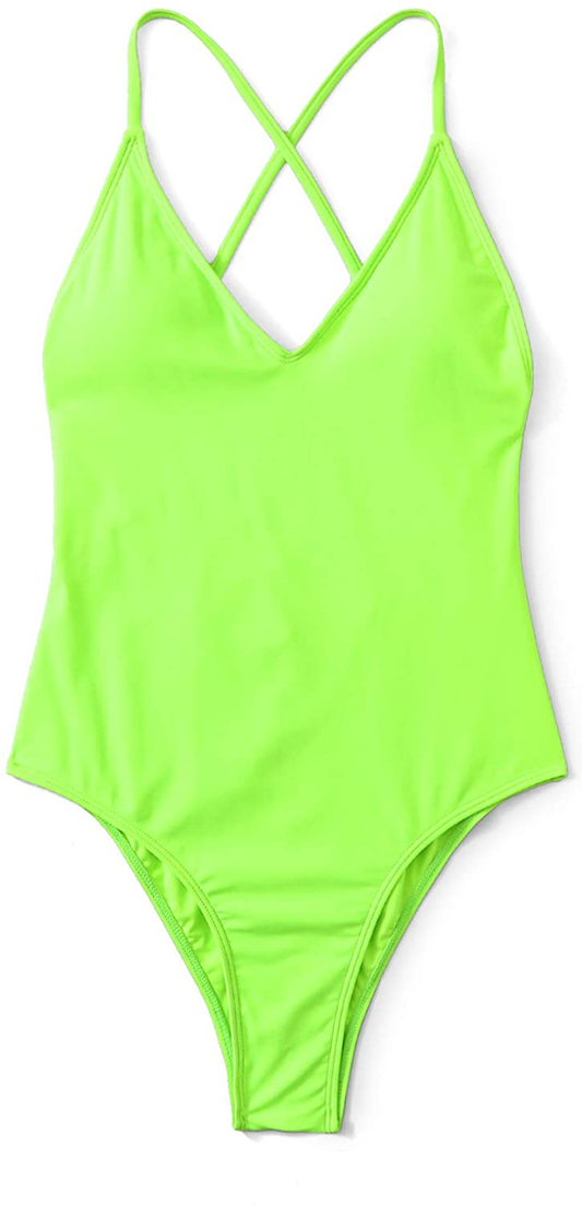 SOLY HUX Women'S Plunge Neck Cross Back High Cut One Piece Bathing Suits Swimsuit Apparel & Accessories > Clothing > Swimwear Kylie Max   