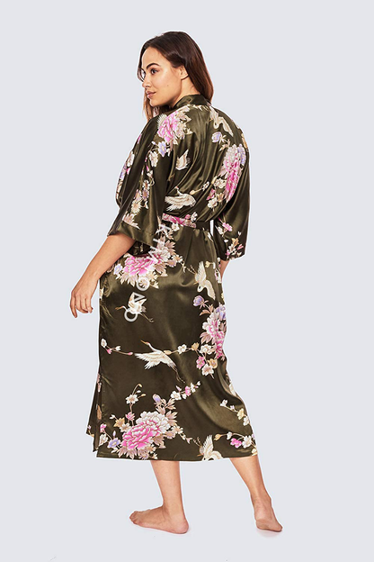 KIM+ONO plus Size Women'S Satin Kimono Robe Long - Floral Apparel & Accessories > Clothing > Sleepwear & Loungewear > Robes KIM+ONO   