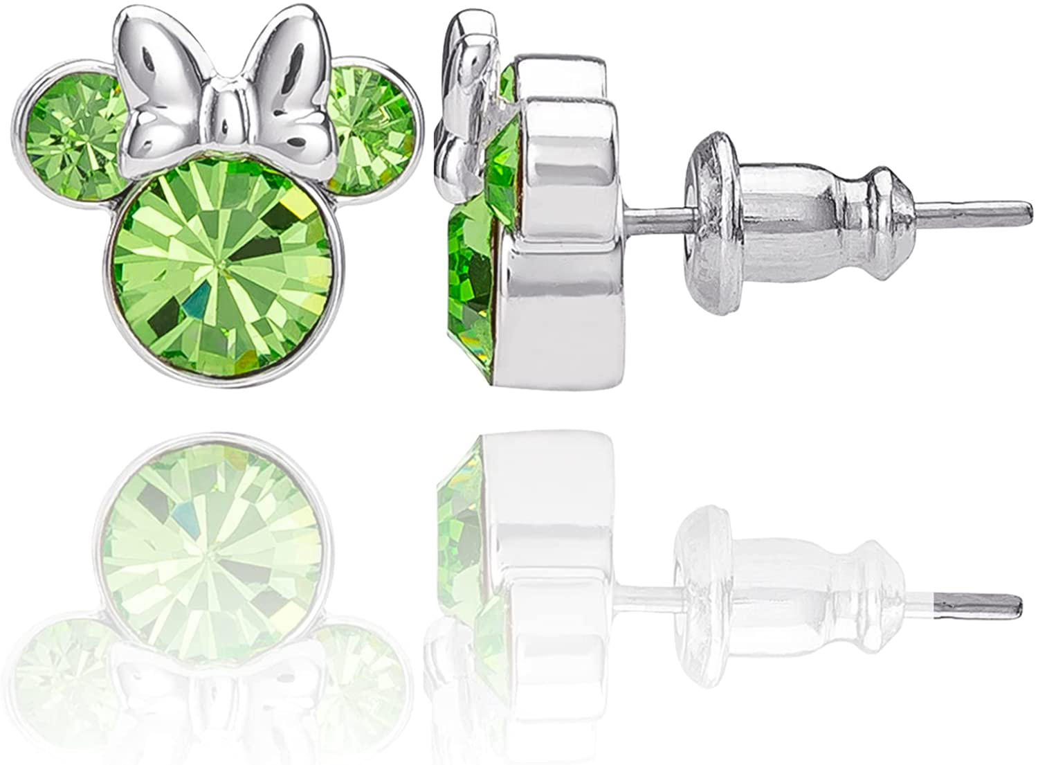 Disney Minnie Mouse Birthstone Jewelry, Silver Plated Crystal Stud Earrings for Women and Girls Arts & Entertainment > Party & Celebration > Gift Giving Disney August-Peridot Crystal  