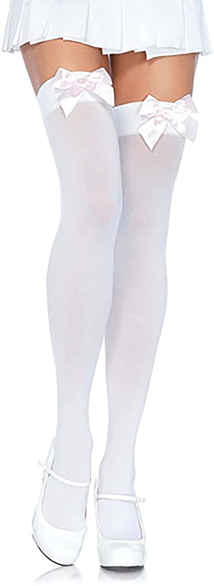 Leg Avenue Women'S Satin Bow Accent Thigh Highs Apparel & Accessories > Clothing > Underwear & Socks > Shapewear Leg Avenue White One Size 