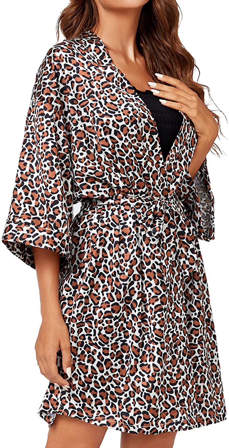 Floerns Women'S Bridesmaid Satin Kimono Oblique V Neck Bathrobe Robes Apparel & Accessories > Clothing > Sleepwear & Loungewear > Robes Floerns Camel Large 