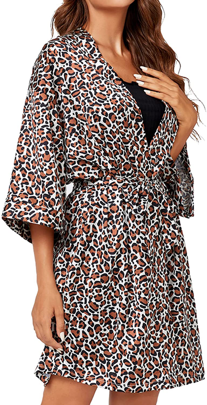Floerns Women'S Bridesmaid Satin Kimono Oblique V Neck Bathrobe Robes Apparel & Accessories > Clothing > Sleepwear & Loungewear > Robes Floerns Camel Large 