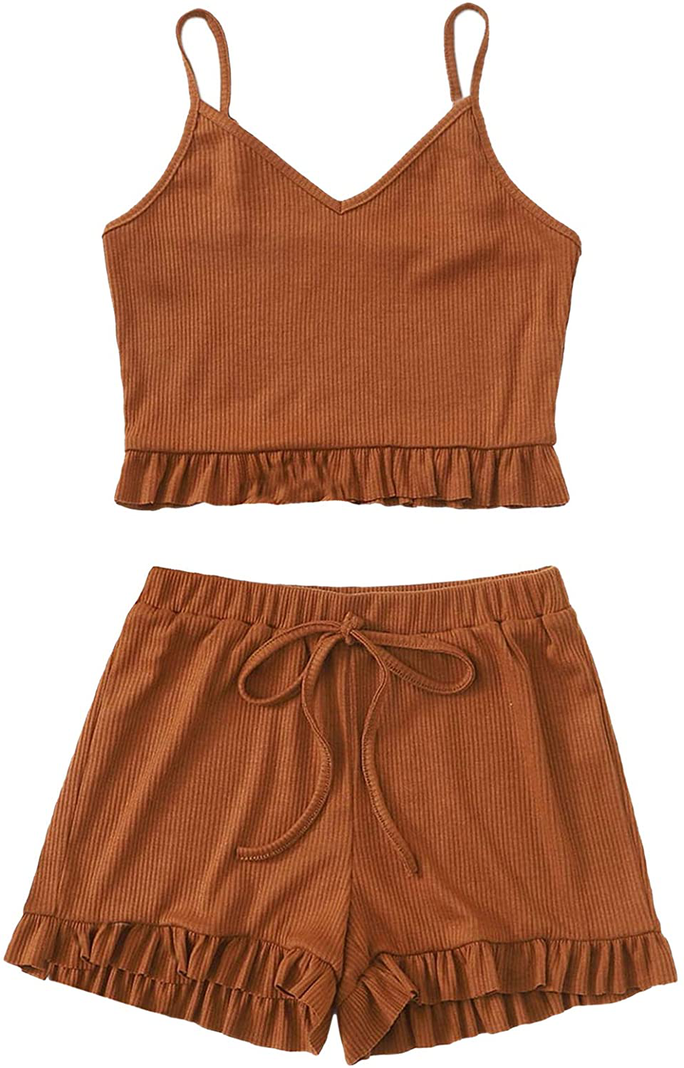 Sweatyrocks Women'S Suit Two Piece Outfits Sleeveless Crop Cami Top and Shorts Set Apparel & Accessories > Clothing > Sleepwear & Loungewear Kylie Max   