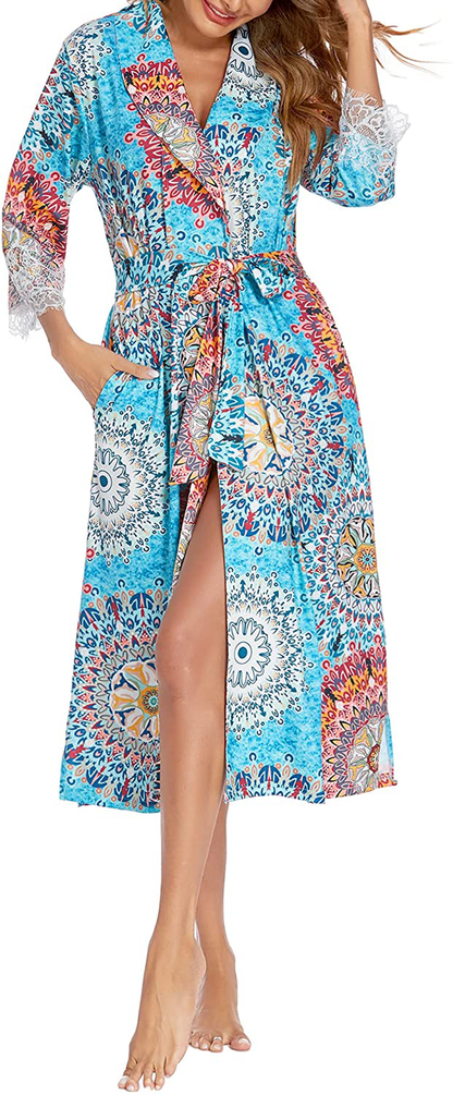 Ekouaer Women Kimono Robes Lightweight Robe Long Knit Bathrobe Soft Sleepwear Ladies Loungewear S-XXL Apparel & Accessories > Clothing > Sleepwear & Loungewear > Robes Ekouaer   