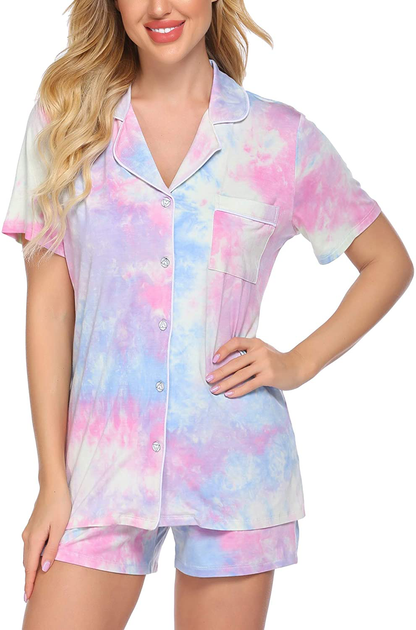 Ekouaer Pajamas Set Short Sleeve Sleepwear Womens Button Down Nightwear Soft Pj Lounge Sets XS-XXL Apparel & Accessories > Clothing > Sleepwear & Loungewear > Pajamas Ekouaer Pat5-tie Dye Medium 