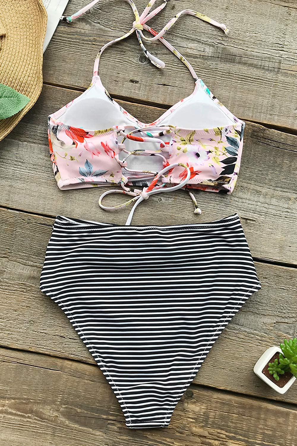 CUPSHE Women’S Bikini Swimsuit Floral Print Halter Lace up Two Piece Bathing Suit  Kylie Max   