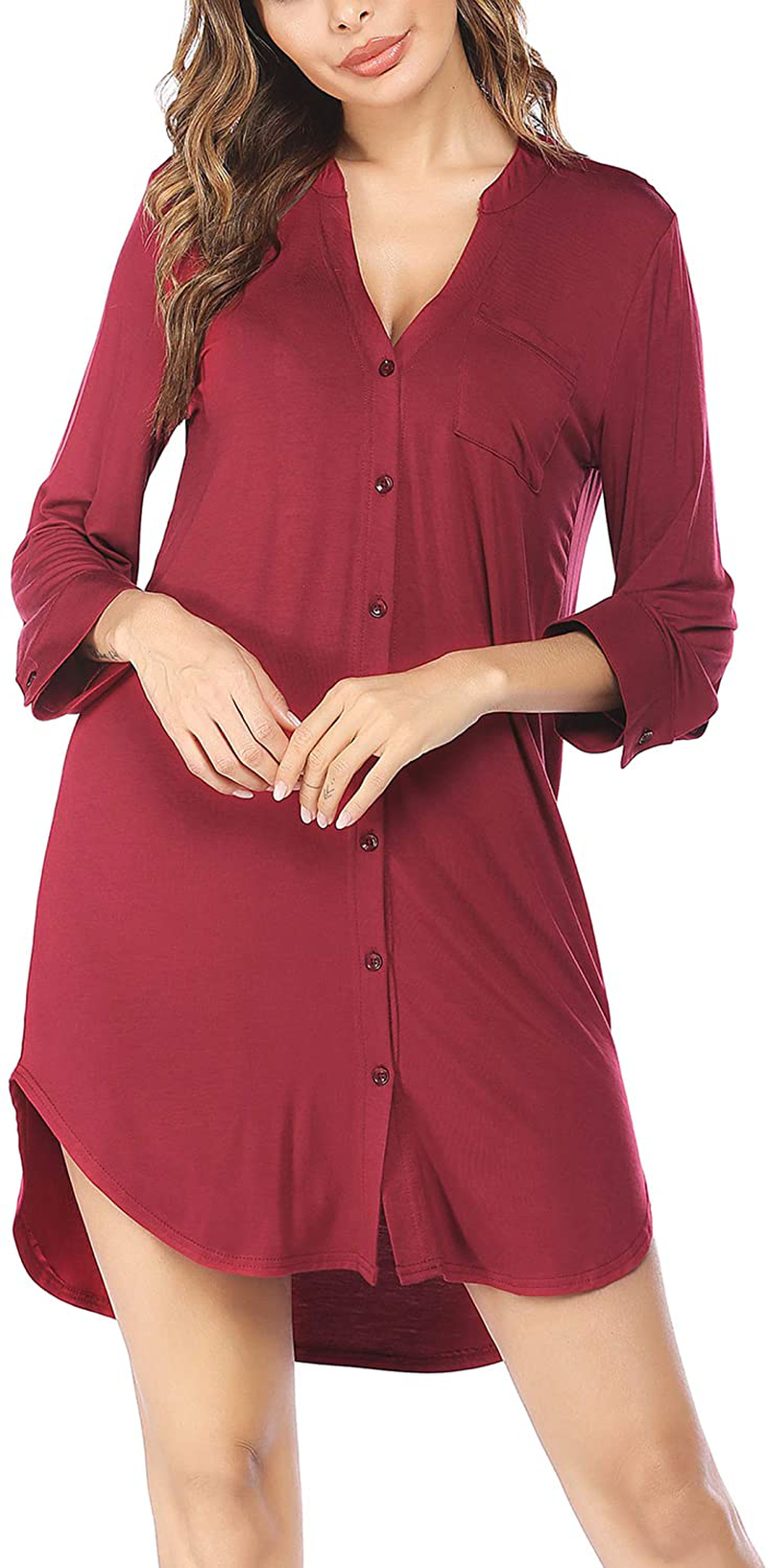 Ekouaer Women'S Nightgown Striped Sleepwear 3/4 Sleeves Nightshirts Soft Button Sleep Dress Apparel & Accessories > Clothing > Sleepwear & Loungewear > Nightgowns Kylie Max   