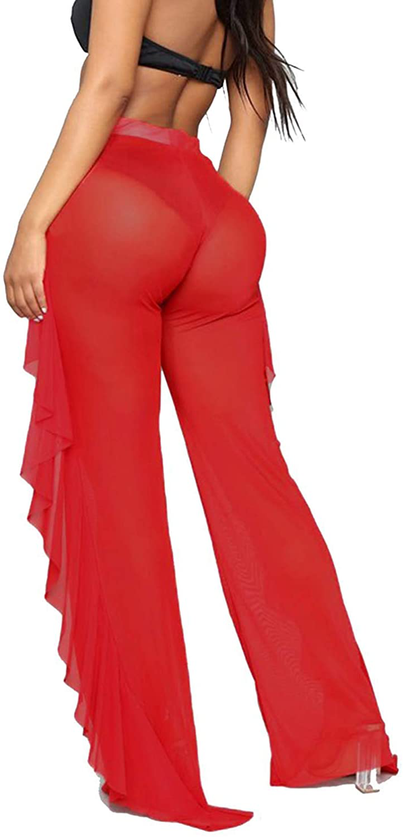 Willow Dance Women'S Perspective Sheer Mesh Ruffle Pants Swimsuit Bikini Bottom Cover up Pants Apparel & Accessories > Clothing > Swimwear Kylie Max   