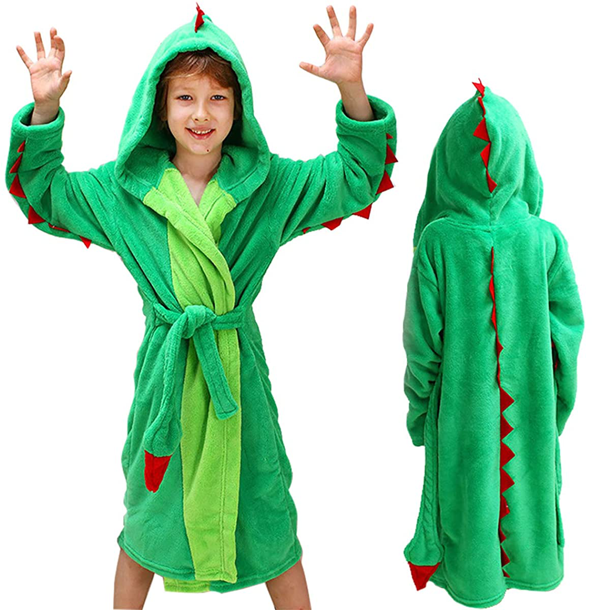 Kids Robes Boys Dinosaur Flannel Hooded Bathrobe Soft Animal Sleepwear Robe Costume Apparel & Accessories > Clothing > Sleepwear & Loungewear > Robes Kylie Max   