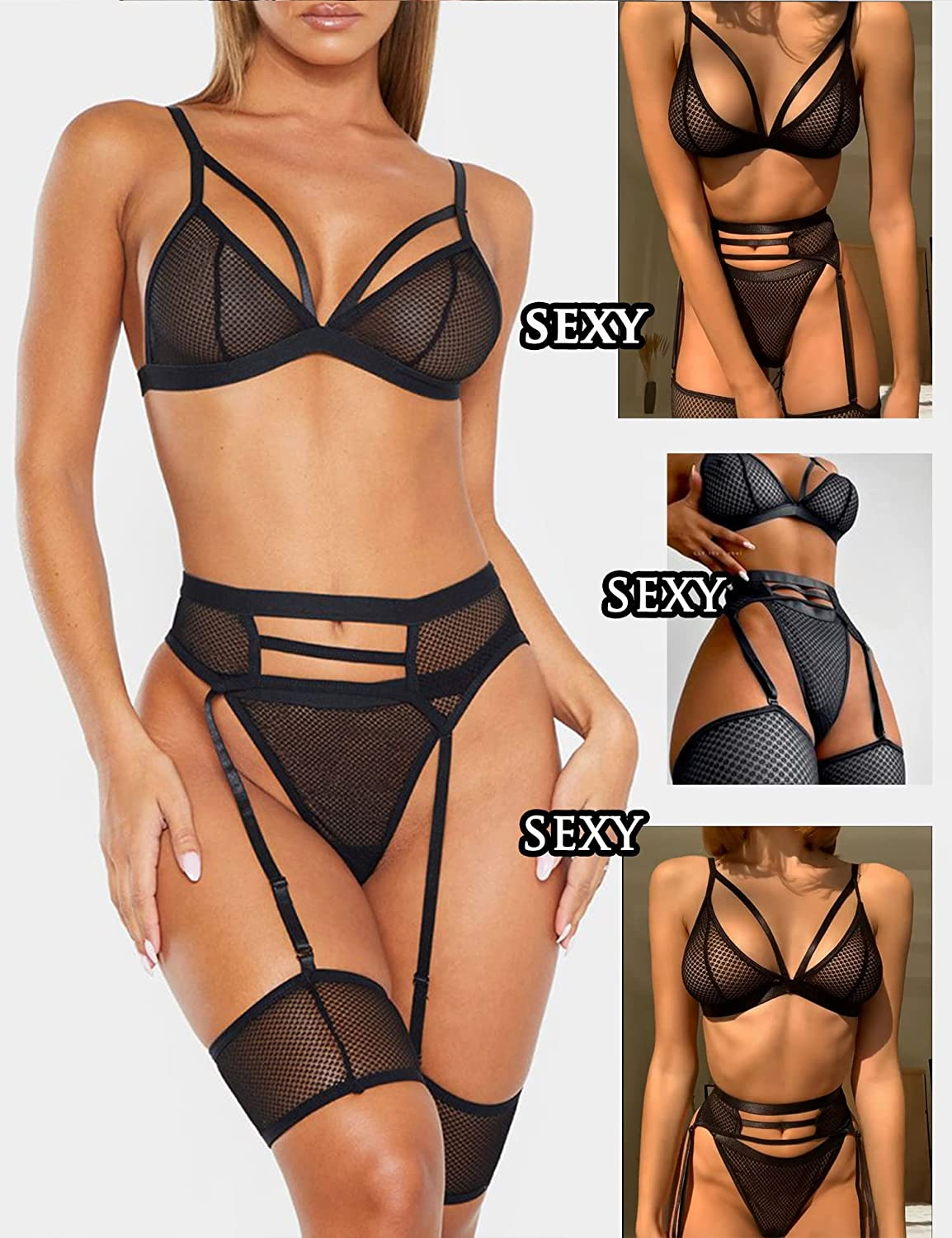 Avidlove Women Sexy Lingerie Set with Garter Belts and Leg Garter Mesh Bra and Panty Sets Lace Teddy Apparel & Accessories > Clothing > Underwear & Socks > Lingerie Avidlove   