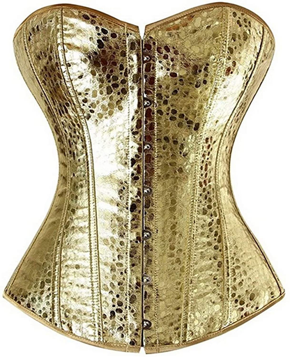 Corset Top Bustier Women'S Overbust Satin Floral Lace up Trim plus Size Bodyshaper Apparel & Accessories > Clothing > Underwear & Socks > Lingerie jutrisujo Leather Gold 2797 X-Large 