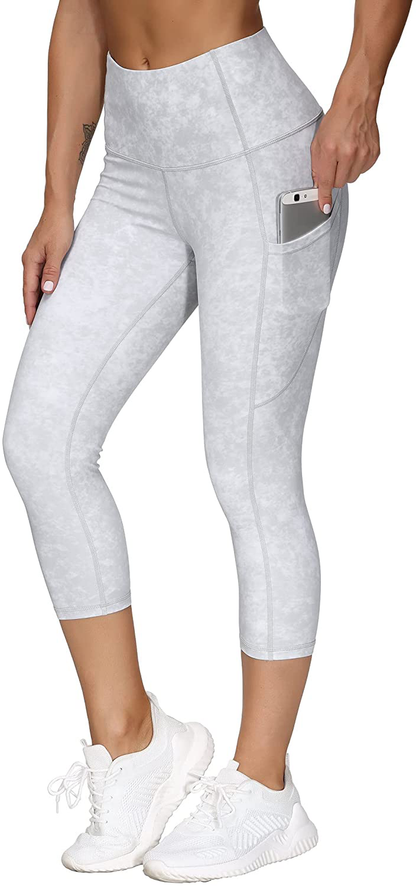 THE GYM PEOPLE Thick High Waist Yoga Pants with Pockets, Tummy Control Workout Running Yoga Leggings for Women Apparel & Accessories > Clothing > Activewear THE GYM PEOPLE Z- Capris Tie Dye White X-Large 