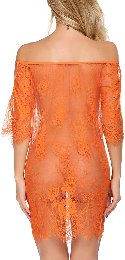 Avidlove Women Chemises Lace Smock Lingerie Mini Babydoll Lingerie Sleepwear S-4XL Apparel & Accessories > Clothing > Underwear & Socks > Lingerie Avidlove Orange 3X-Large 