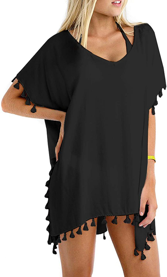 GDKEY Women Chiffon Tassel Swimsuit Bikini Stylish Beach Cover Up Apparel & Accessories > Clothing > Swimwear Kylie Max   