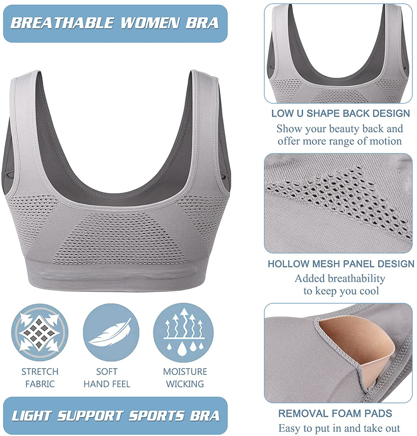 Women Sports Bra Comfortable Sleep Bras No Underwire Seamless Workout Yoga Bra of 3 Pack Apparel & Accessories > Clothing > Underwear & Socks > Bras Kylie Max   