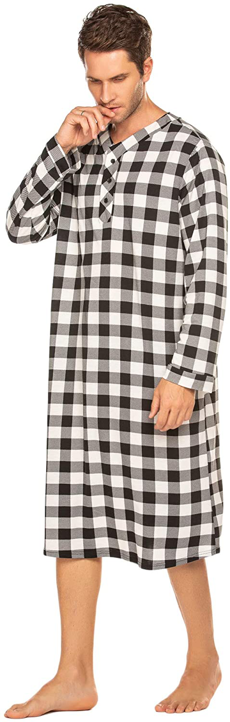 Ekouaer Sleepwear Mens Nightshirt Big & Tall Plaid Sleep Shirt Lightweight Henley Pajamas Shirt Apparel & Accessories > Clothing > Sleepwear & Loungewear > Nightgowns Kylie Max   